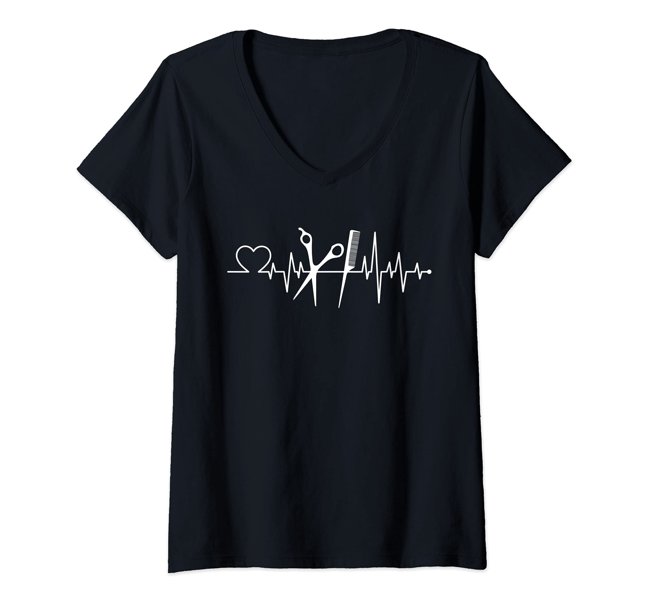 Womens hairdresser hairstyle heartbeat haircut hair salon V-Neck T-Shirt