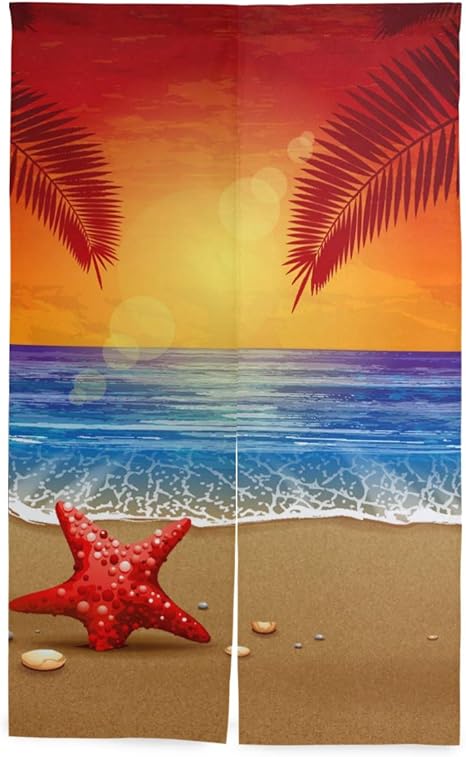 Amazon マキク Makiku のれん おしゃれ ロング 海熱帯風 ハワイ 暖簾 洗濯可 突っ張り棒付き 幅86cm 丈143cm のれん オンライン通販