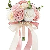 Floinla Pink & Champage Wedding Bouquets for Bride Bridesmaids, Bridal Bouquet for Wedding Silk Artificial Flowers