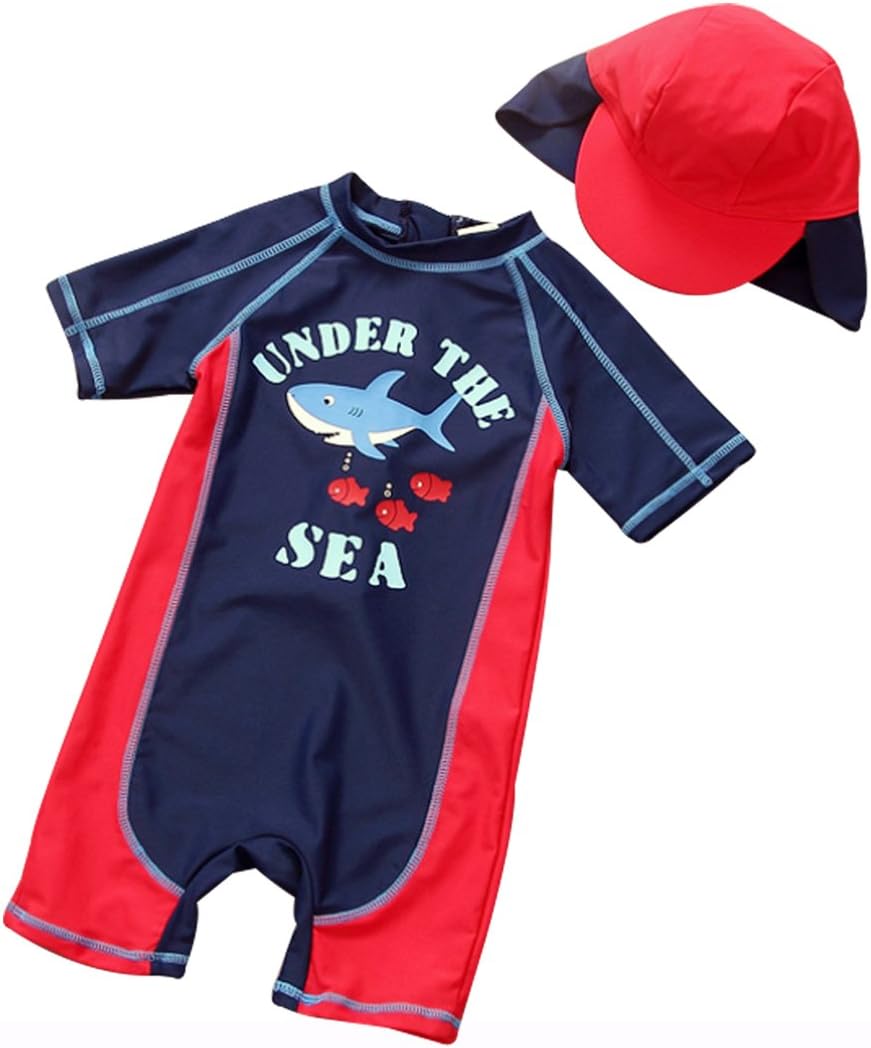 Kids Baby Boy Summer Long Sleeve One Piece Rash Guard Swimsuit Sun Protection Swimwear Size 2-3 Years (Red1)