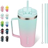 BJPKPK Insulated Tumbler with Handle, 18oz Insulated Tumblers with Lid and Straw, Stainless Steel Metal Water Bottles, Coffee Travel Mugs, Cups, Marshmallow