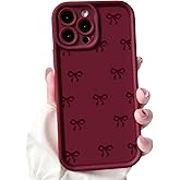 NITITOP Compatible with iPhone 13 Pro Case Cute Stylish Bow Knot Ribbon Design for Women Girls Artistic Bowknot Soft TPU Shockproof Protective Full Camera Protection Cover - Wine Red