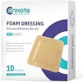 Conkote Silicone Adhesive Foam Dressings 4'' X 4'', Waterproof Bandages for Wound Care, Box of 10 Dressings