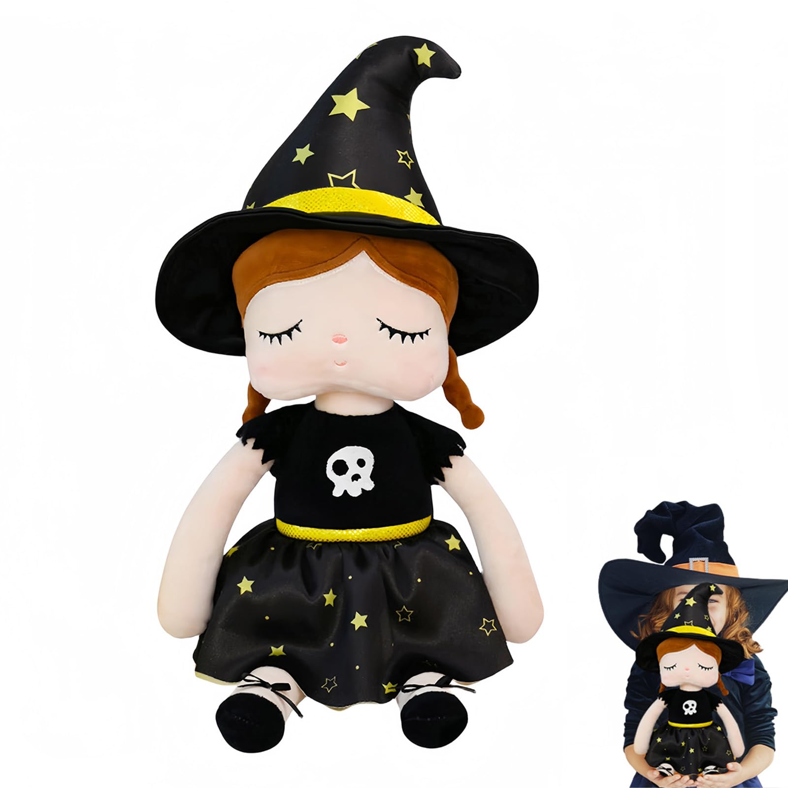Yayafunfun Halloween Witch Doll Plush Toy - 43cm Cute Soft Stuffed Toy for Kids, Girls - Home Decor Collection Cuddly Plushie