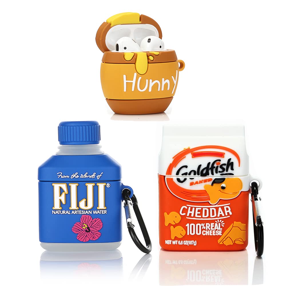 (3Pack) Case for Airpods 1 and Airpods 2, XMBYGY Silicone Airpods Case Protective Cover with Cute Funny Skin Design, with Keychain (Fiji+Goldfish+Hunny)