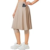 ANIVIVO 24" Long Knee Length Skirted Leggings for Women, Athletic Pleated Skirt with Leggings Workout Skirt Pockets