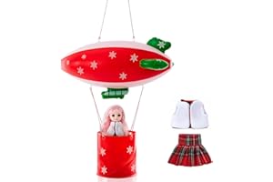 MINIINFLAT Elf Hot Air Balloon, Inflatable Christmas Elves Arrival Balloon Kit Include Outfit Accessories, Fly to The North Pole, Prop Set Accessories for Xmas Decoration, Elf Not Included(Red Plaid Style)