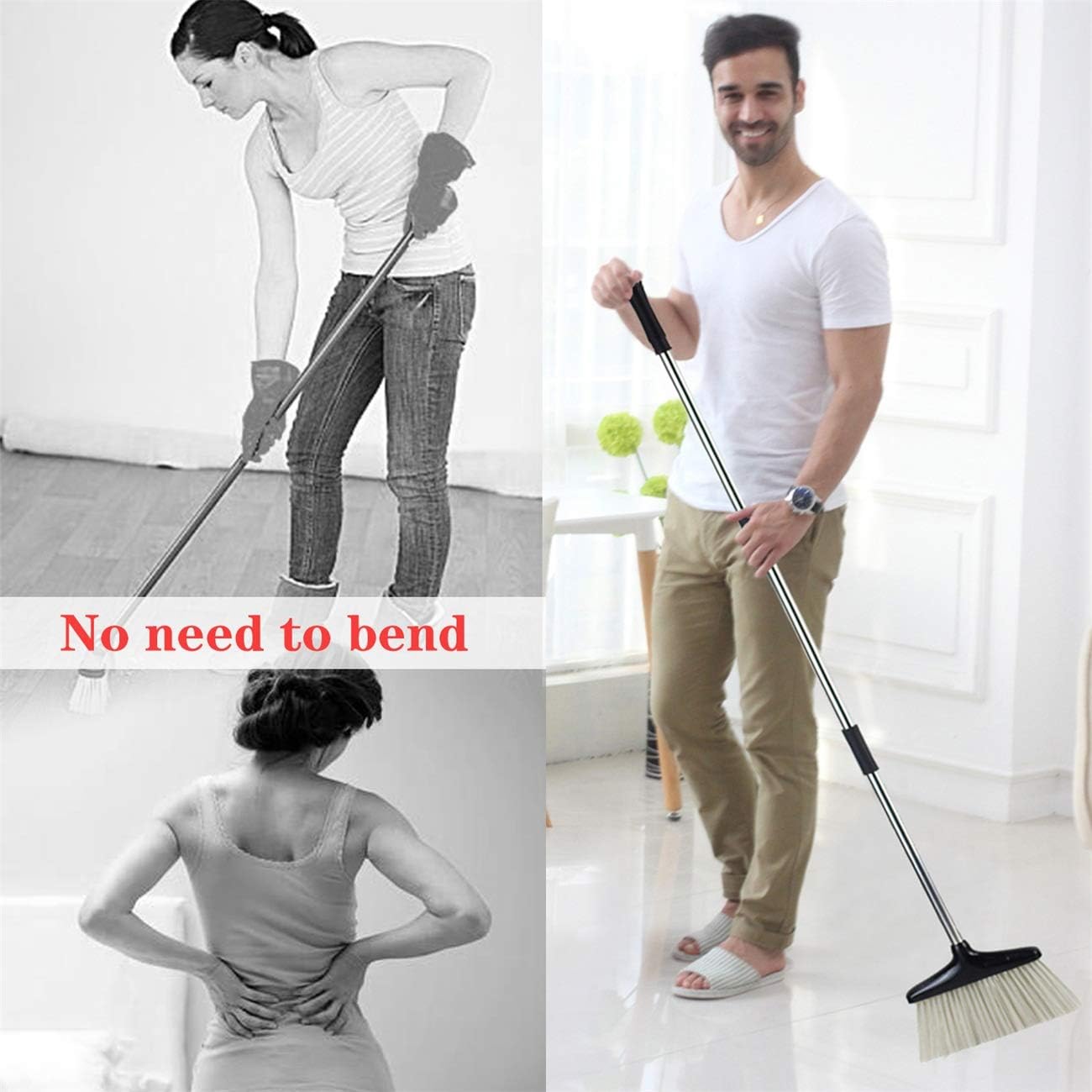 Broom and Dustpan Set with Lid Outdoor Or Indoor Dust Pan 3 Foot Long Stainless Cleans Broom Combo Upright Steel Handle Kids Lobby Pet Dog Hair Wood Floor Room Office Sweeping Kitchen House: Kitchen & Dining