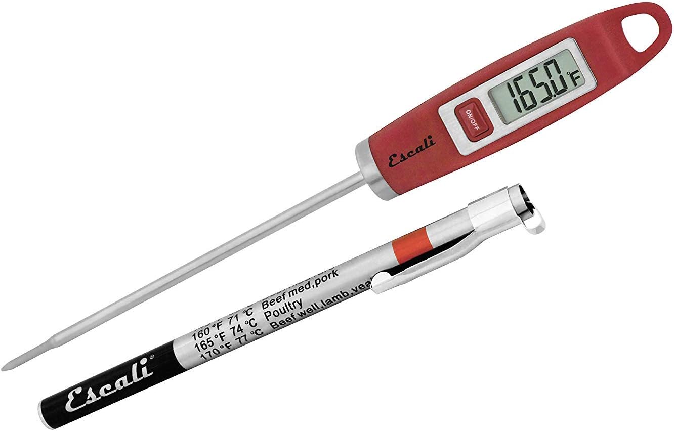 Escali DH1-R GourmetDigital Stainless Steel Probe Meat Thermometer, Quick Read Measurements, Pocket Sheath w/Cooking Temperatures, -49/392F Degree Range, Red