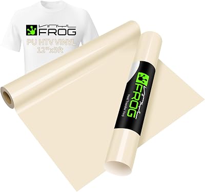 VINYL FROG Cream HTV Vinyl Roll 12 x 5ft PU Heat Transfer for T Shirts