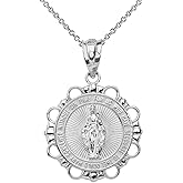 Religious Jewelry 925 Sterling Silver Miraculous Medal Of Blessed Virgin Mary Round Pendant Necklace