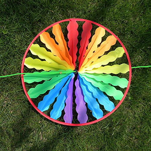 Ladaidra 8Pcs Rainbow Wind Spinner Wheel with Strap, Colorful Whirligig Windmill Decor for Farm Yard Lawn