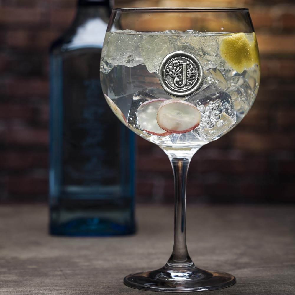 English Pewter Company Personalised Gin Glass with Your Choice of Initial - Unique Gift for Men or Women, Birthdays, Anniversaries (J) [MON310]