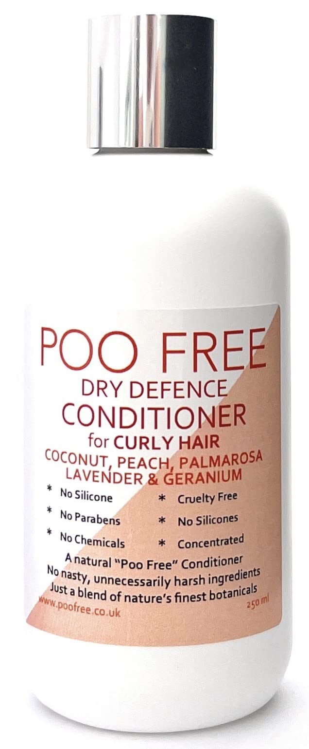 POO FREE - Dry Defence Conditioner for Curly Hair - 99% Natural - Peach, Palmarosa, Lavender, Geranium - No Sulphates/Parabens/Silicones - pH 5.5 Sensitive Skin - 250ml