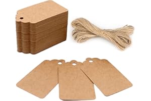 G2PLUS 100PCS Kraft Paper Gift Tags with String, 2.8×1.6 in Blank Gift Tags, Marking Price Tag, Writable Hanging Label Present Name Tag for Gift Wrapping, Gift Bags, Holiday Arts & Crafts