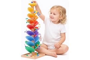 GENCOKOK Wooden Rainbow Marble Run Tree, 30pcs Vertical Marble Run Construction Game,Creative Color Sorting Ball Drop Musical Toy,Montessori Learning Stem Gift for Kids Age 3,4,5,6,7,8+