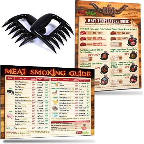 2017 BBQ Smoking Meat Tools Father's Day Gift: 2 Bear Claws Meat Shredder Paw + Best Design Meat Temperature Guide and Unique Meat Smoking Time &amp; Temperature Guide Magnets (8.5”x11”) by Intel Kitchen