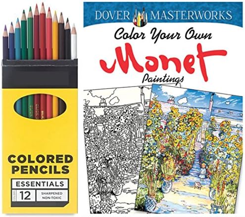 Adult Artist Coloring Book Set Monet Paintings Colored Pencils &amp; Color your own Monet + set of 12 Colored Pencils - Design Create Inspire