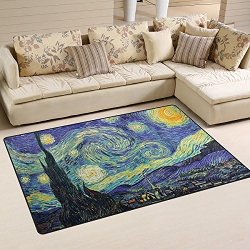 WellLee Artwork Area Rug,Van Gogh's Starry Night Floor Rug Non-slip Doormat for Living Dining Dorm Room Bedroom Decor