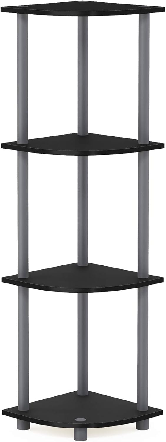 Furinno 4Tier Corner Display Rack Bookcase Shelving Unit, Wood, Black