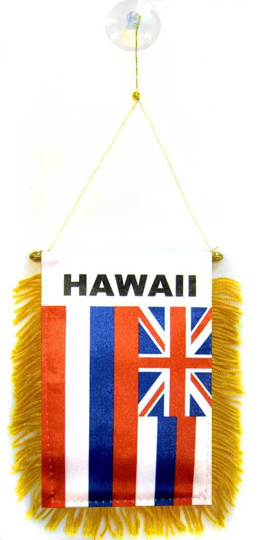 AZ FLAG - Hawaii Mini Banner - 6'' x 4'' - 100% Polyester US state of Hawaii Small Pennant for Car - Double-sided Flag with Suction Cup Hanger