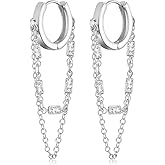 Ritach Gold Chain Earrings for Women Trendy Dainty 925 Sterling Silver Post 14k Gold Plated Chain Tassel Dangle Hoop Earrings for Gifts