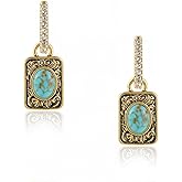 Montana West x Wrangler Natural Gemstone Dangle Hoop Earrings for Women Gold Plated