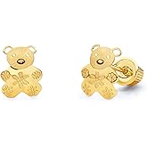 14k REAL Yellow Gold Bear Stud Earrings with Screw Back