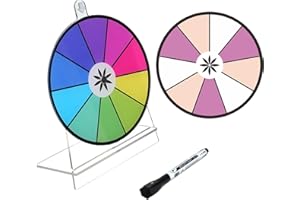 iobiotio 8 inch Spinning Prize Wheel, Double Side Spinning Wheel for Prizes with Stand, 9,10 Slots Color, 2 in 1 Small Tabletop Roulette Spinner, Easy Assembly and Erasable, Portable, 5mm, Clear