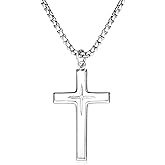 925 Sterling Silver Cross Necklace for Men Women Durable Stainless Steel Rolo Cross Chain 18K White Gold Plated Beveled Edge Black Gothic Rivets Textured Moissanite Crucifix Pendant Necklace 24”
