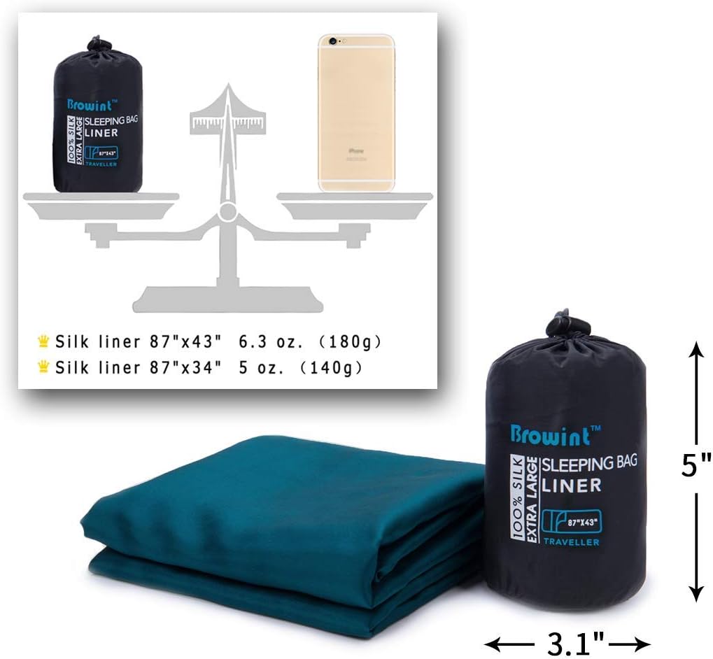 Browint Silk Sleeping Bag Liner, Silk Sleep Sheet, Sack, Extra Wide 87"x43", Lightweight Travel and Camping Sheet for Hotel, More Colors for Option, Reinforced Gussets, Pillow Pocket : Sports & Outdoors