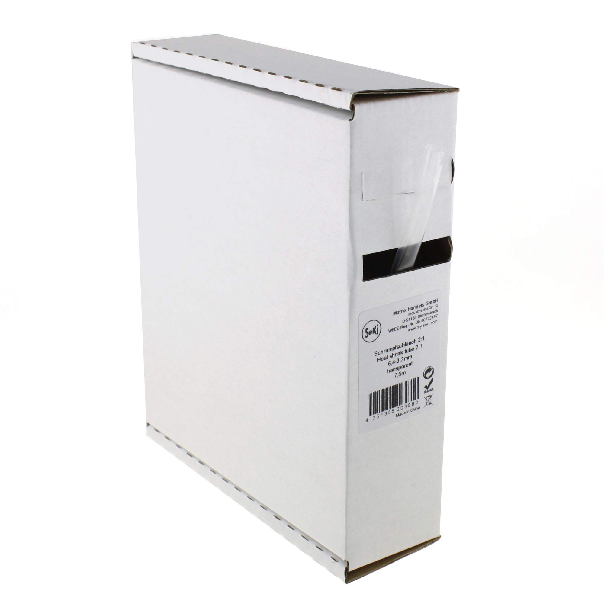 Shrink Tubing Transparent 2:1 6.4-3.2 mm 7.5 Metres Dispenser Box