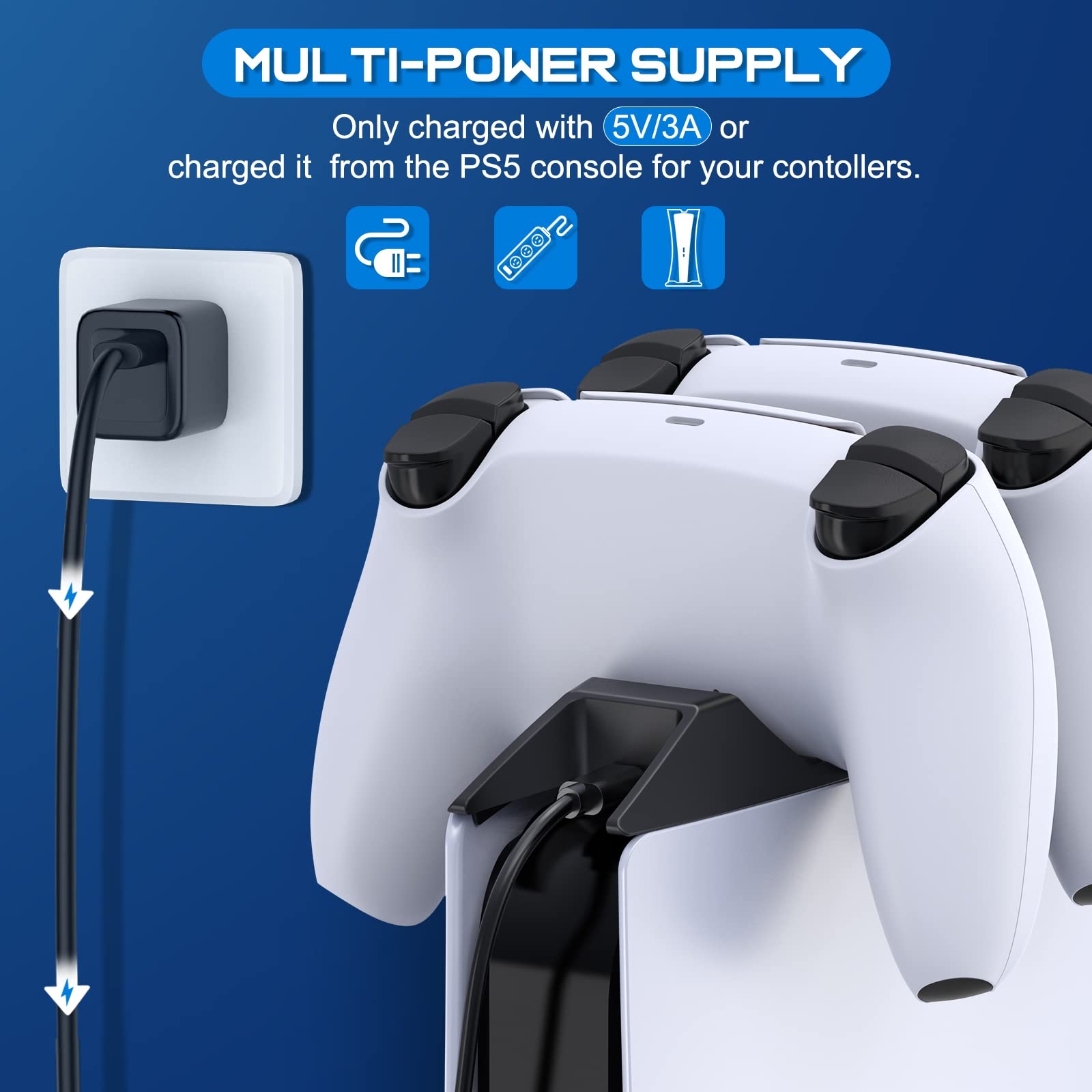NinjaPlusOX PS5 Controller Charging Station, PS5 Charger Station Dock for Dualsense Playstation 5 Controller with Fast Charging Cable, PS5 Controller Charger Accessories on Top of PS5 Console-Black
