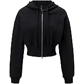 AARYA Crop Hooded Sweatshirt Women Fleece Lined Two-way Zip Up Hoodie Comfy Cotton Plain Sweatshirts Warm Fall Clothes