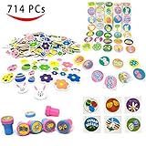 Easter Crafts Assortment Kit with 500 Easter Stickers, 172 Easter Shapes Adhesive, 36 Easter Theme Temporary Tattoos and 6 Easter Stampers (over 700 pieces）