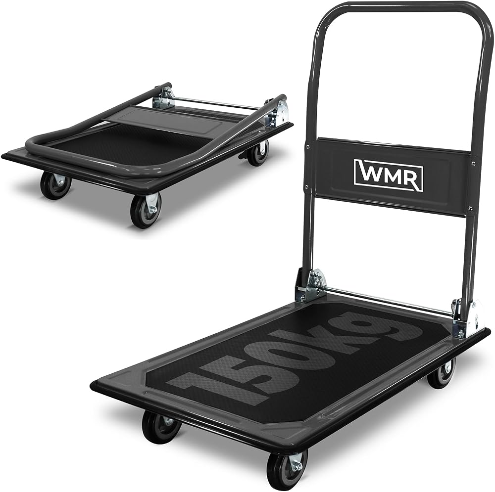 WMR Heavy-Duty Alloy Steel Platform Trolley 150kg Foldable Handle