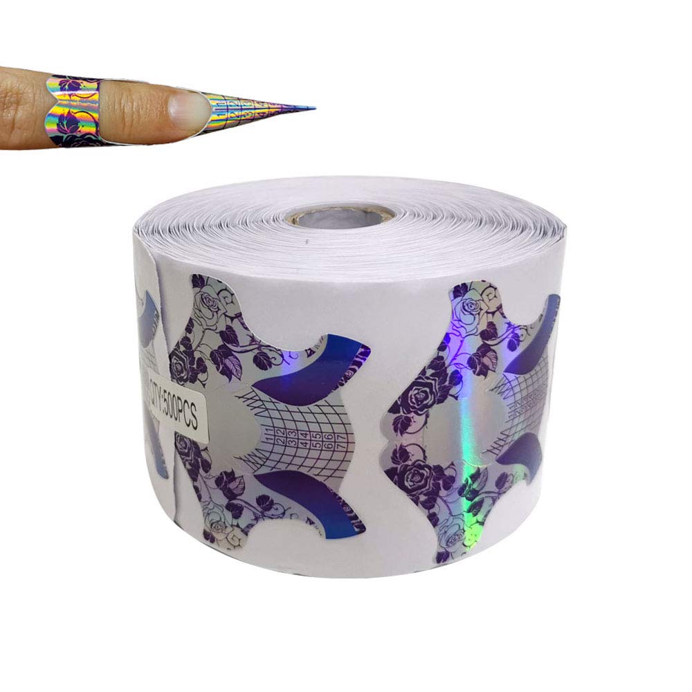FingerAngel 500Pcs Holographic Nail Art Extension Tips Purple Color Acrylic Nail/UV GEL Nail Form Guide Stickers, Nail Art Equipment for Salon