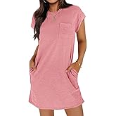 Wenrine Women's Summer T Shirt Dress Casual Short Sleeve Crewneck Loose Fit Mini Dresses with Pockets