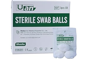 UAN Medical Cotton Balls - Sterile Cotton Ball for Medical Use, 100% Cotton Sterile (3balls/Pack; 20pack/Box)