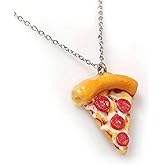 Handmade Stainless Steel Pizza Pendant Necklace, Pizza Lovers Jewelry, Stainless Steel Necklace for Women