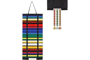 Klmnop 15 Belts Karate Belt Display Rack, Felt Hanging Martial Arts Belts Holder with Medals Hanging Stick, Taekwondo Belt Display for Martial Arts Learners