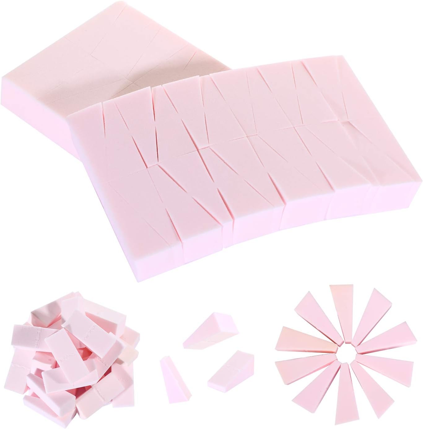 Charmine Makeup Wedges Latex Free Cosmetic Beauty Sponges Wedges Oil Resistant Foundation Base Blender Set for All Face Skin Types, 48 Pcs, Pink
