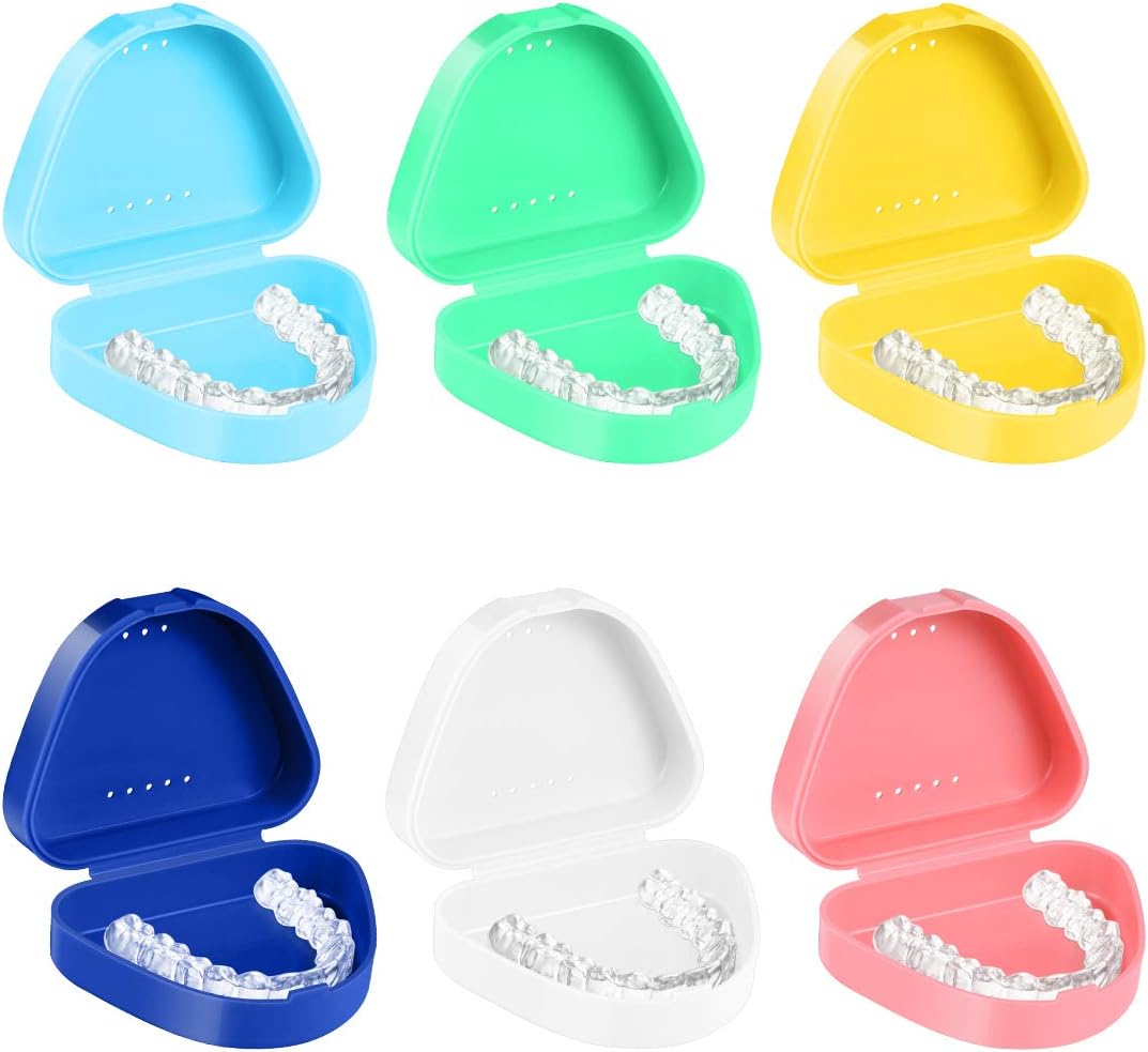 Healifty 6pcs Retainer Case, Slim Retainer Box with Vent Holes, Colour Denture Box, Mouth Guard Case with Tight Snap Lock