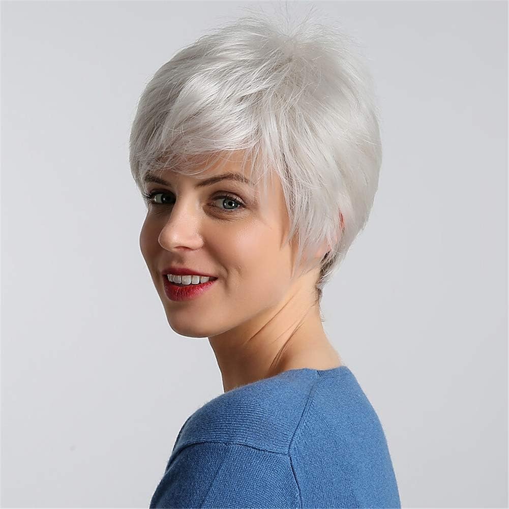 Amazon Com Nawigs White Grey Fluffy Short Hair Wigs With Bangs