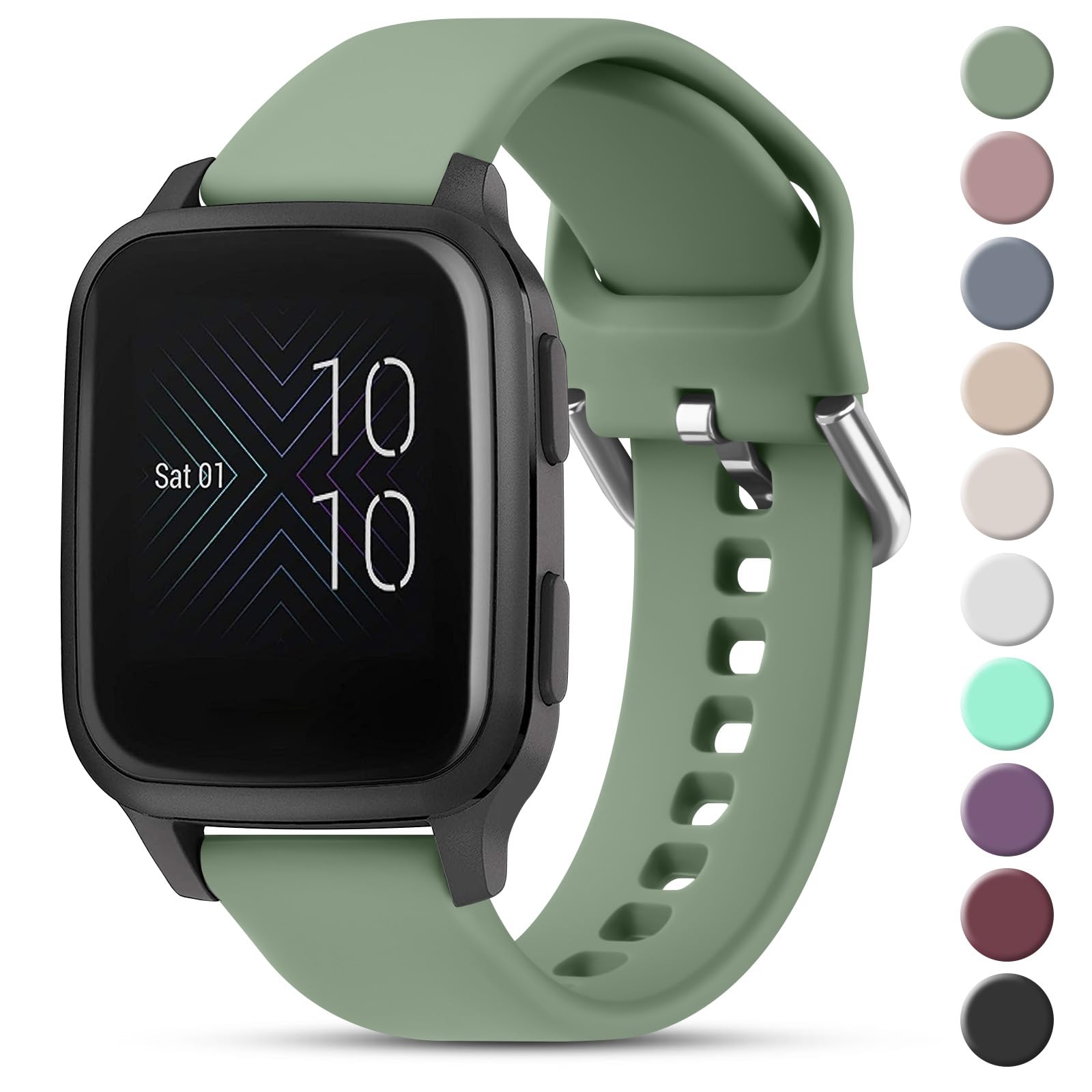 Strap compatible with Garmin Vivoactive 3/3 Music Strap/Venu 2 Plus/Venu SQ/Forerunner 245/645/55, 20mm Adjustable Soft Silicone Replacement Strap (Large for 155mm - 205mm Wrist, Oliver Green)