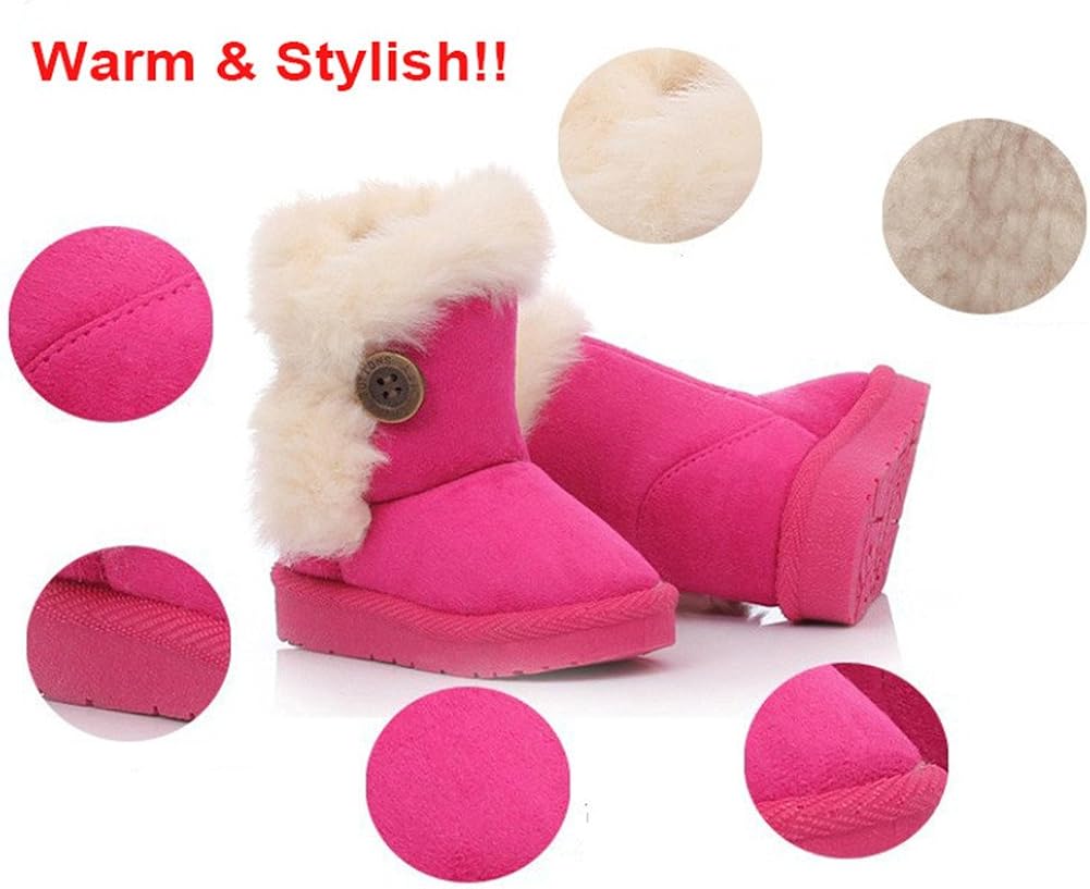 Femizee Girls Boys Warm Winter Flat Shoes Bailey Button Snow Boots(Toddler/Little Kid): Shoes