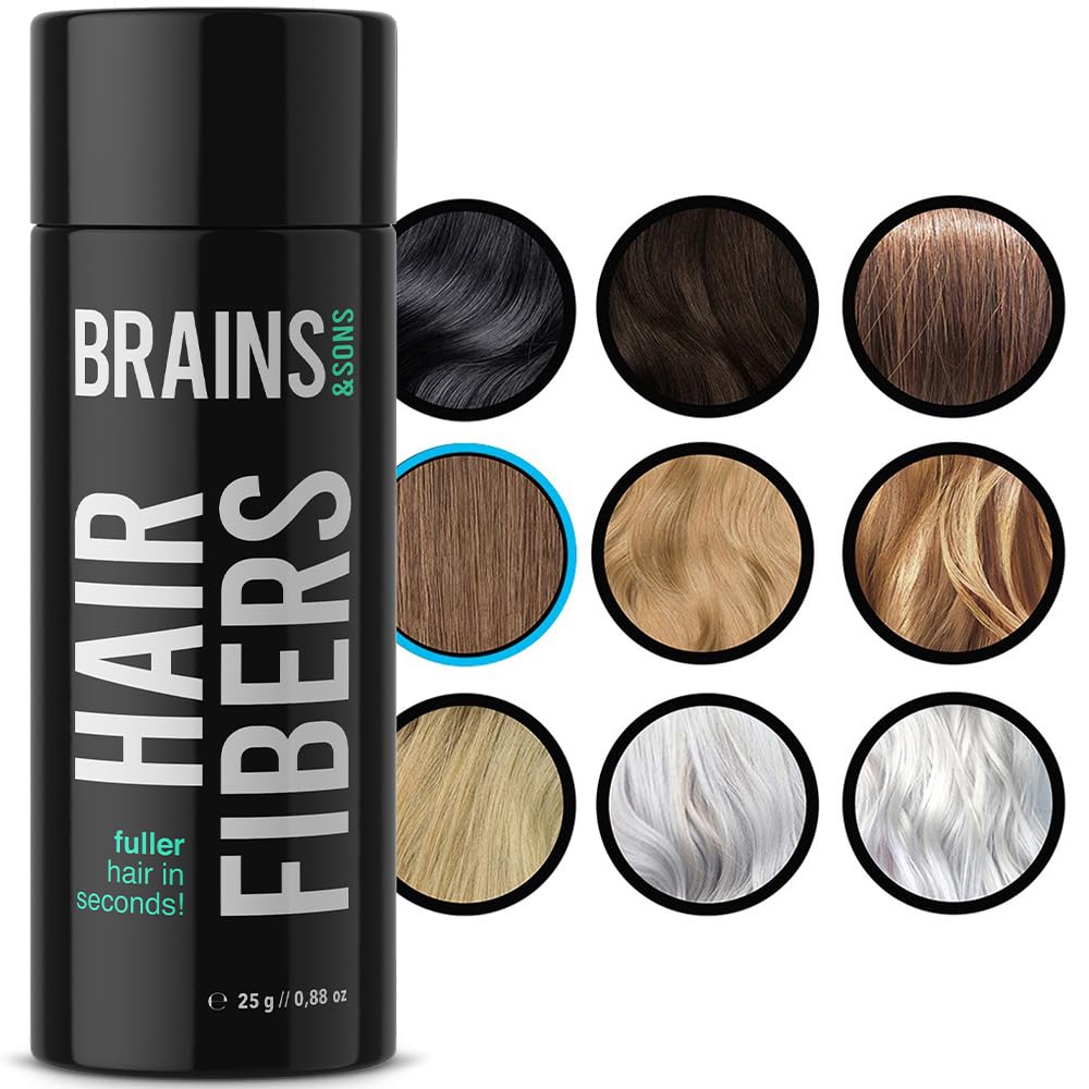 Brains & Son Hair Fiber - Premium Hair Thickener – Immediately Conceals Receding Hairlines, Hair Loss, Balding Areas and Thinning Hair – Undetectable Keratin Fibers - Hair Powder | 25g (LIGHT BROWN)