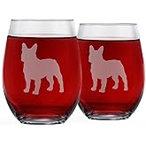 Boston Terrier Stemless Wine Glasses (Set of 2) | Unique Gift for Dog Lovers | Hand Etched with Breed Name on Bottom