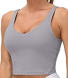 Women’s Longline Sports Bra Wirefree Padded Medium Support Yoga Bras Gym Running Workout Tank Tops (Lavender Grey, X-Large)