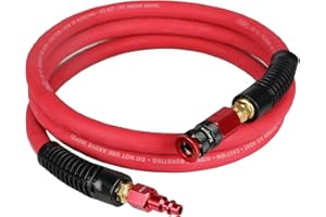 Keepro Rubber Lead in Air Hose, Durable Air Compressor Hose 3/8 Inch ID By 6 Feet Long with Swivel Universal Aluminium Quick Coupler and Plug, 300 PSI Maximum Pressure, Red
